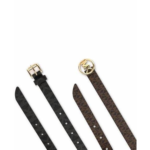 Michael Kors Black And Brown Logo Reversible Belt With Gold Buckle
